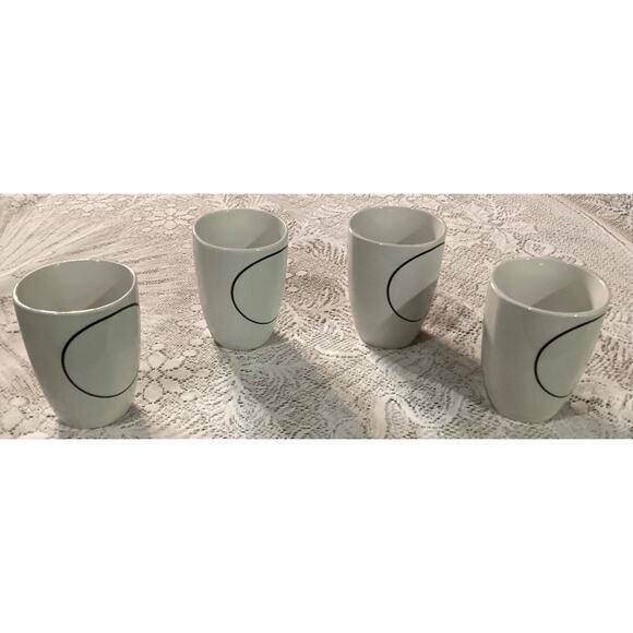 Set 4 Corelle Coordinates White & Black SIMPLE LINES Porcelain 12oz Coffee Mugs - Picture 4 of 9